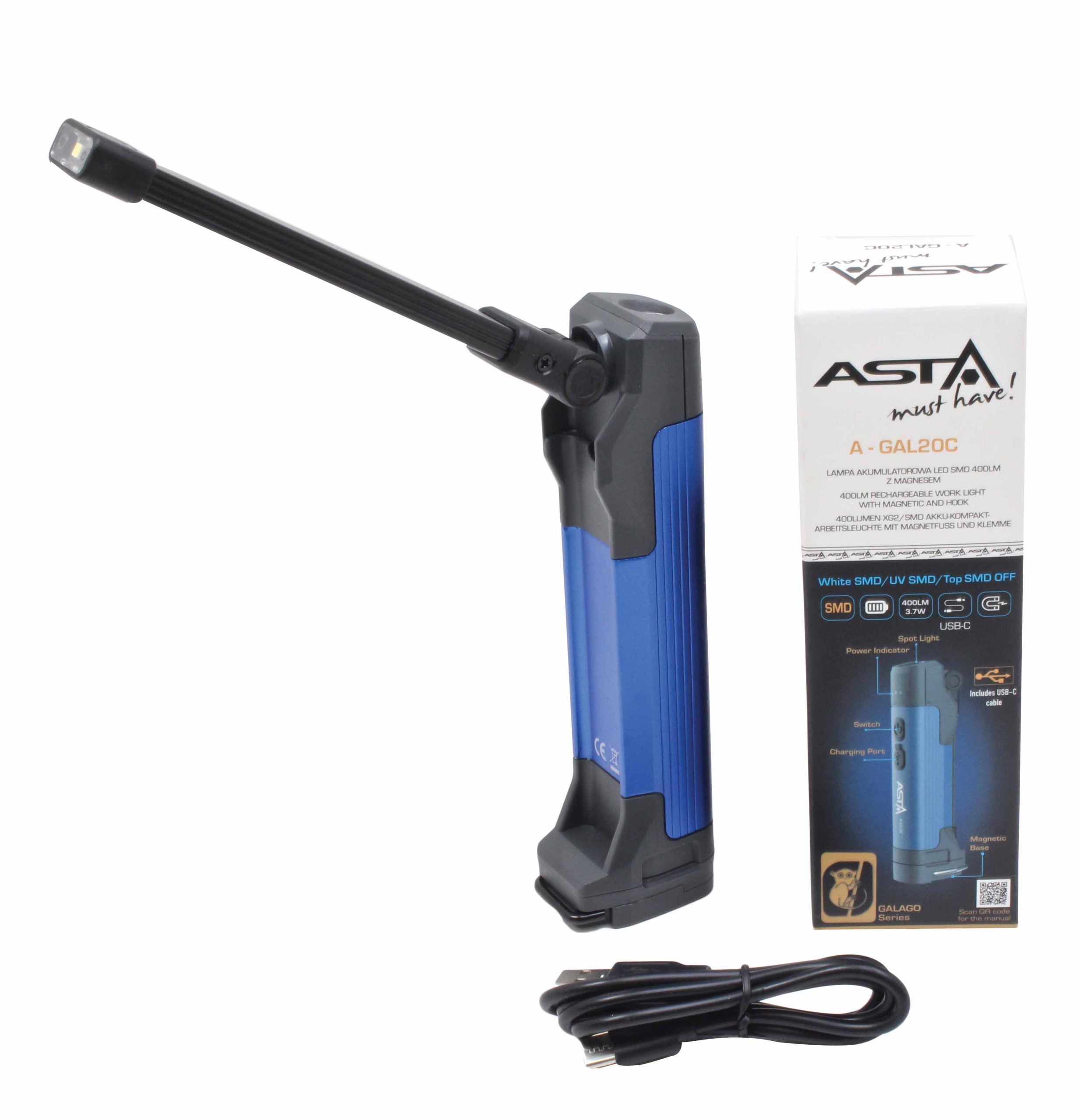 Cob LED lámpa akkumulátorral 400 lumen ASTA