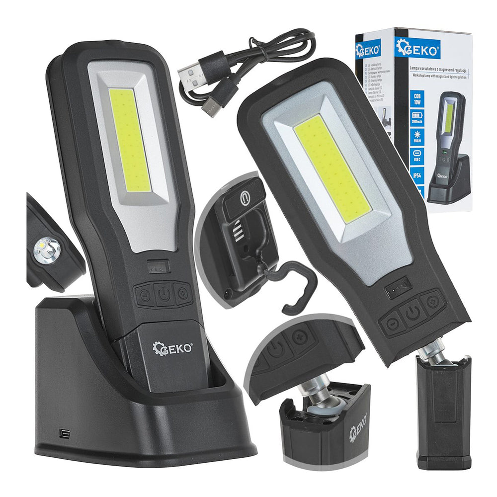 Cob LED munkalámpa 10W+5w újratöltő állvánnyal, mágneses, horgos, 2000mah 550lm ip54