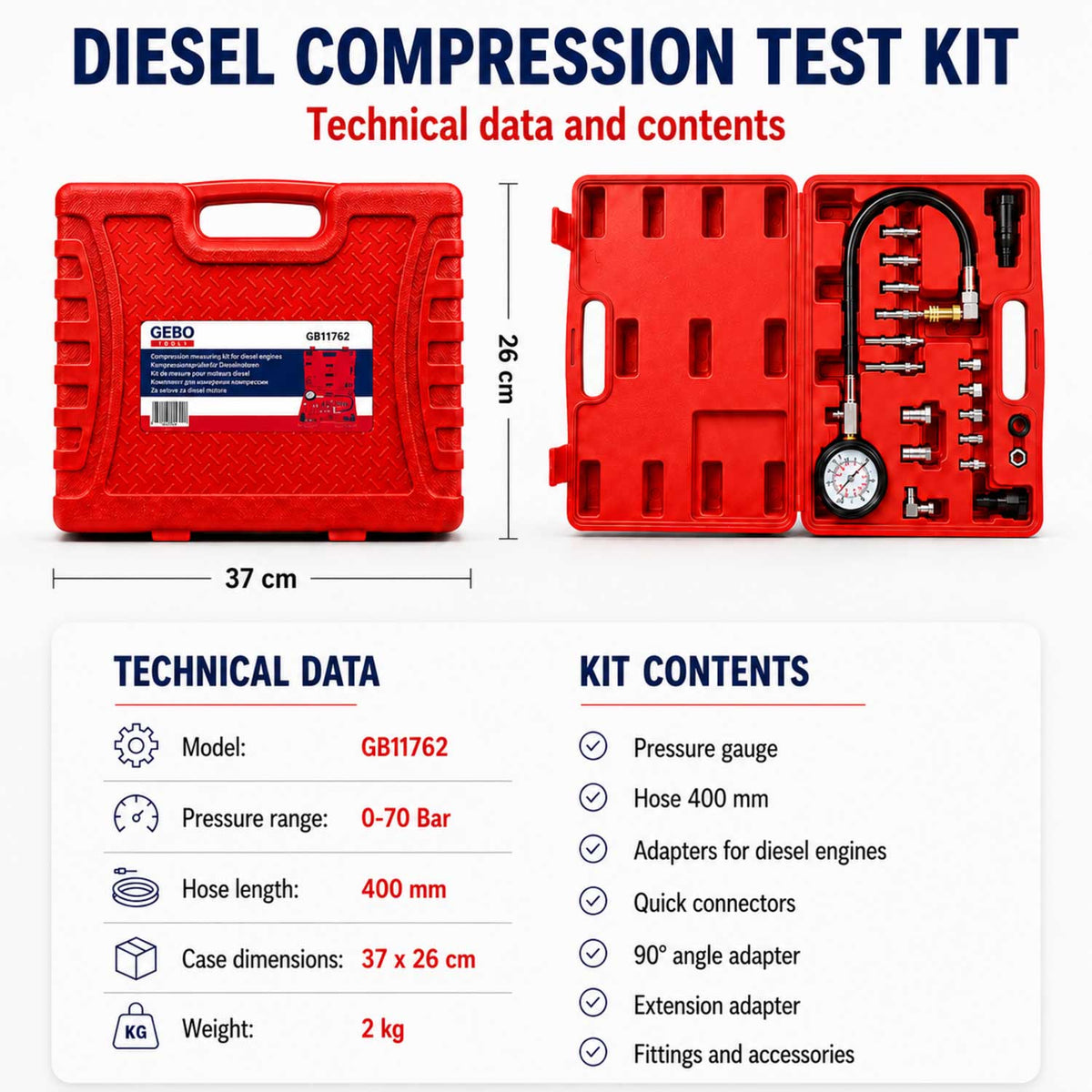 Kompresszió mérő készlet - diesel GEBO TOOLS