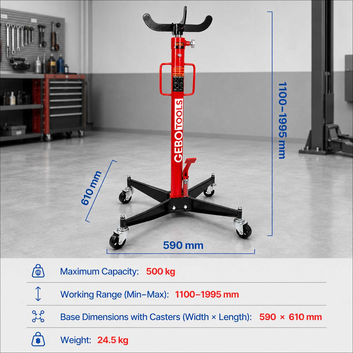 Hidraulikus sebességváltó emelő 500 kg 0.5T GEBO TOOLS
