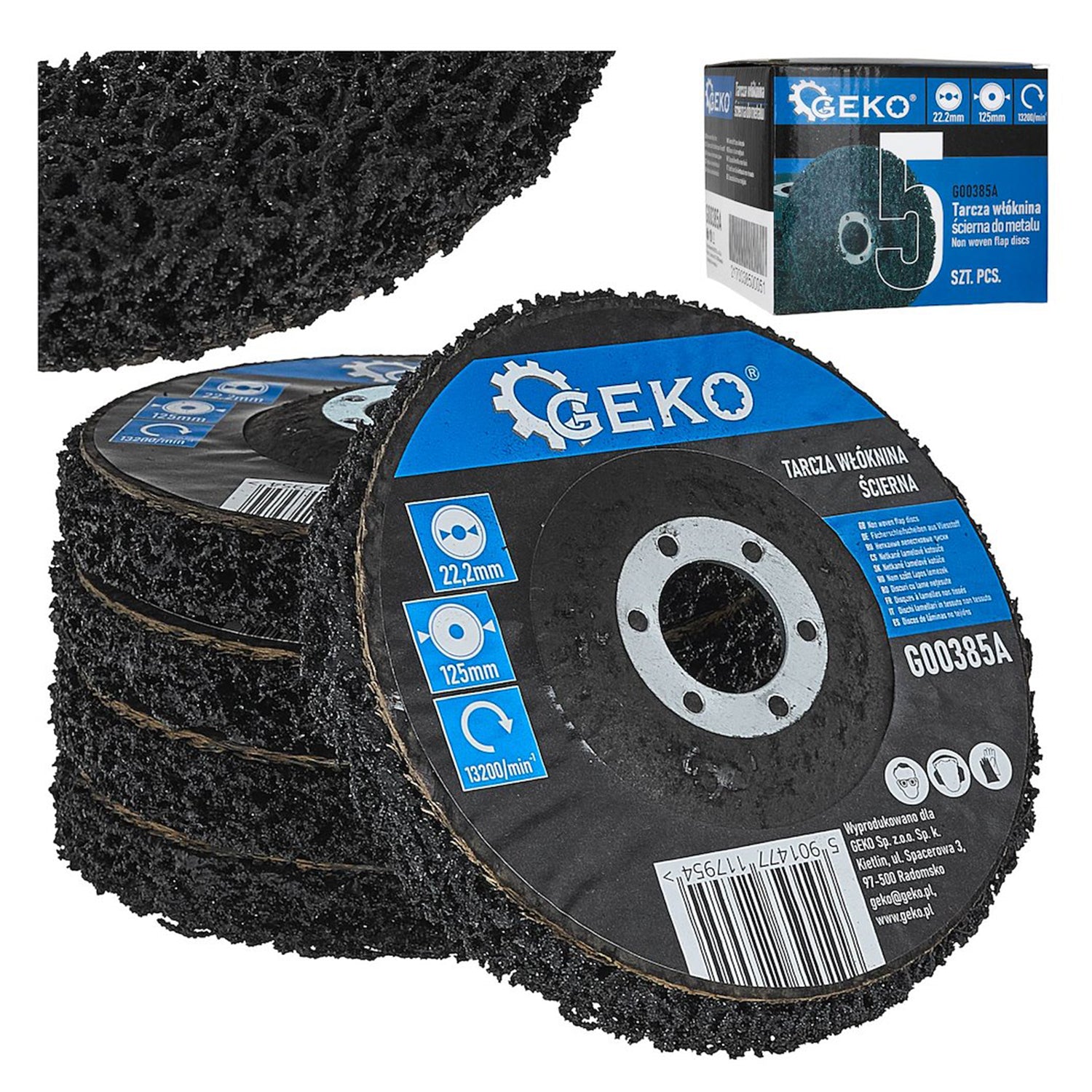 Csiszolókorong 125 x 22,2 mm clean&strip, fém, rozsdamentes acél és műanyag tisztításához GEKO