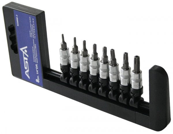 Dugókulcs bit készlet tartó sínben 1/4" t8 - t40 8 db