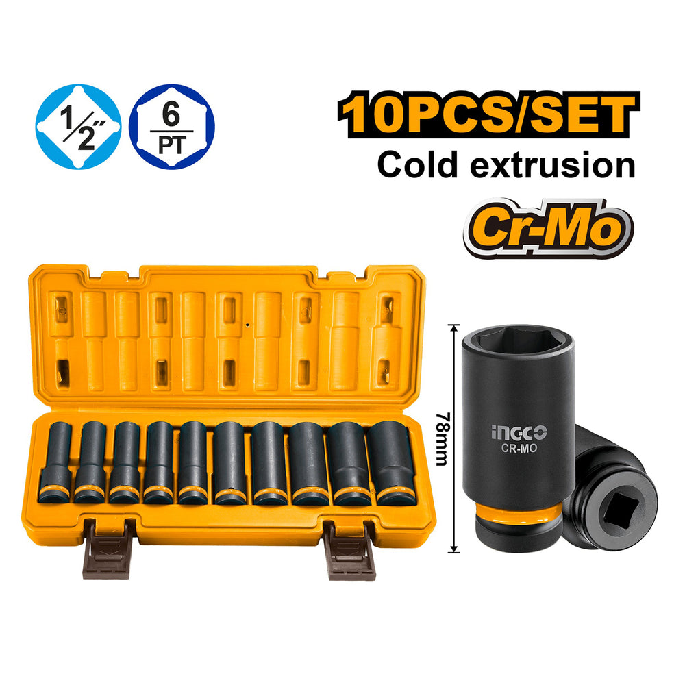 Dugókulcs készlet 1/2 10–24 mm 10 db INGCO