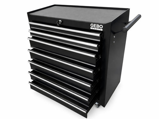 Üres fém szerszámos kocsi - szerszámos szekrény 7 fiókos, fekete, kerekekkel 78 x 62 x 33 cm GEBO TOOLS