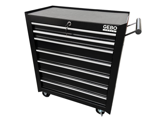 Üres fém szerszámos kocsi - szerszámos szekrény 7 fiókos, fekete, kerekekkel 78 x 62 x 33 cm GEBO TOOLS