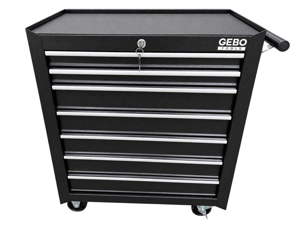 Üres fém szerszámos kocsi - szerszámos szekrény 7 fiókos, fekete, kerekekkel 78 x 62 x 33 cm GEBO TOOLS