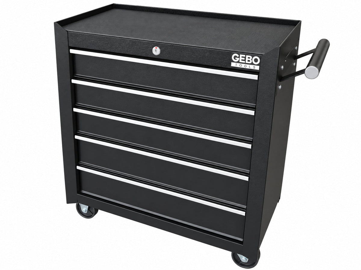 Üres fém szerszámos kocsi - szerszámos szekrény 5 fiókos, fekete, kerekekkel 78 x 62 x 33 cm GEBO TOOLS
