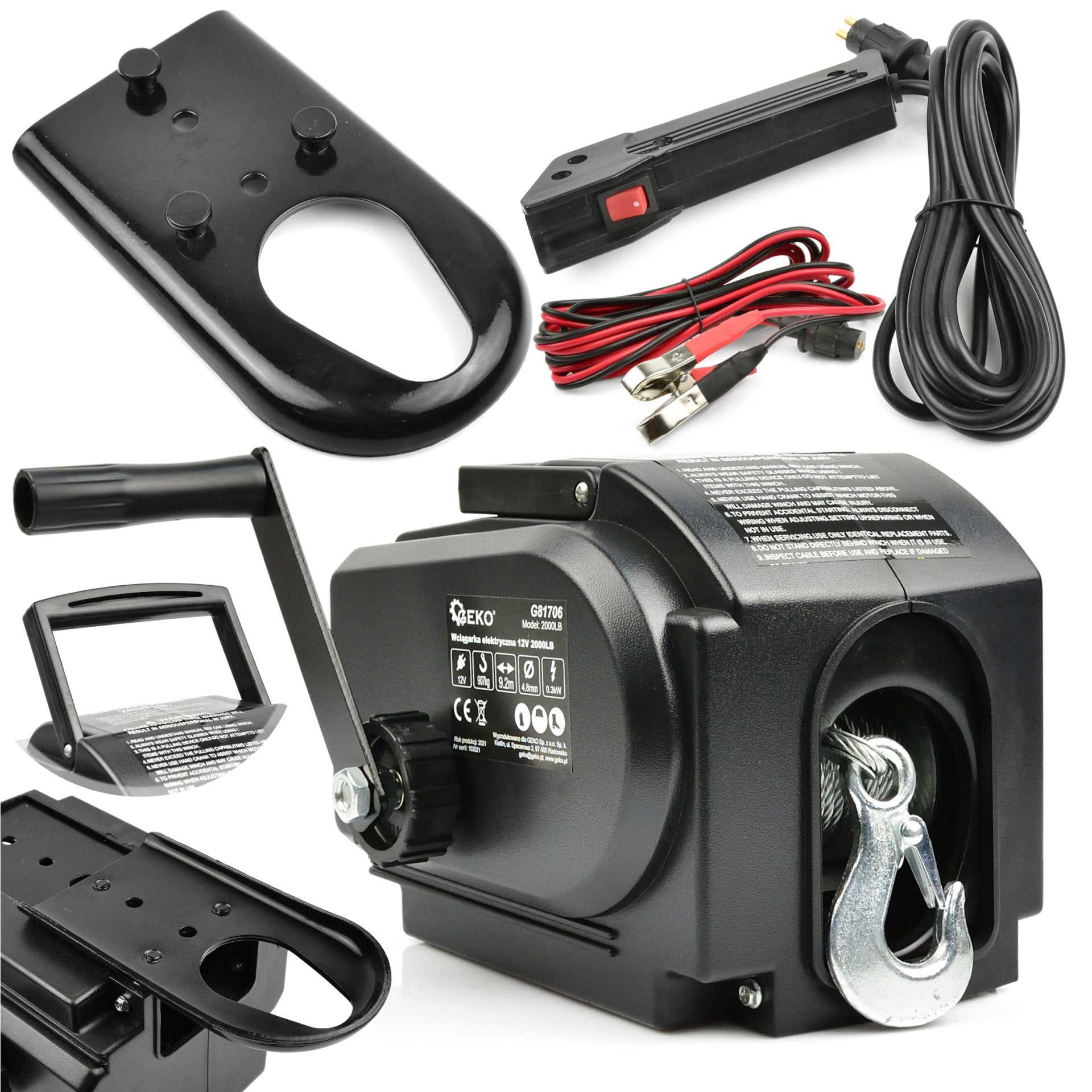 Elektromos csörlő 12V 2000lb / 907kg