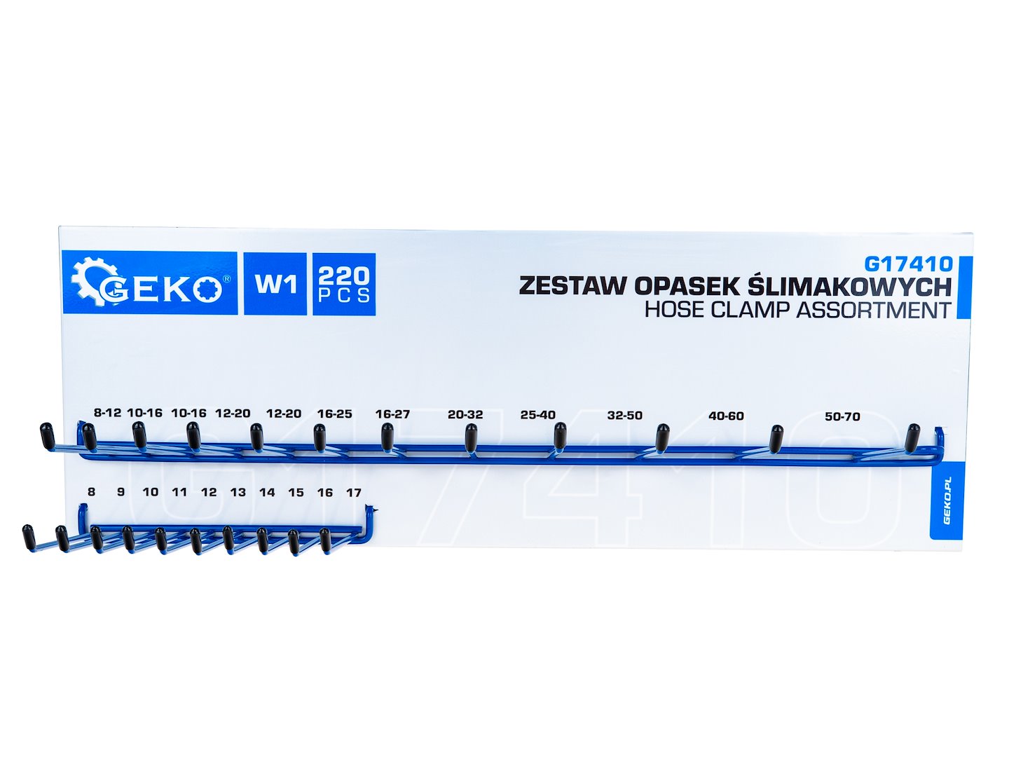 Fém tömlőbilincs készlet fali tartóval 220 db