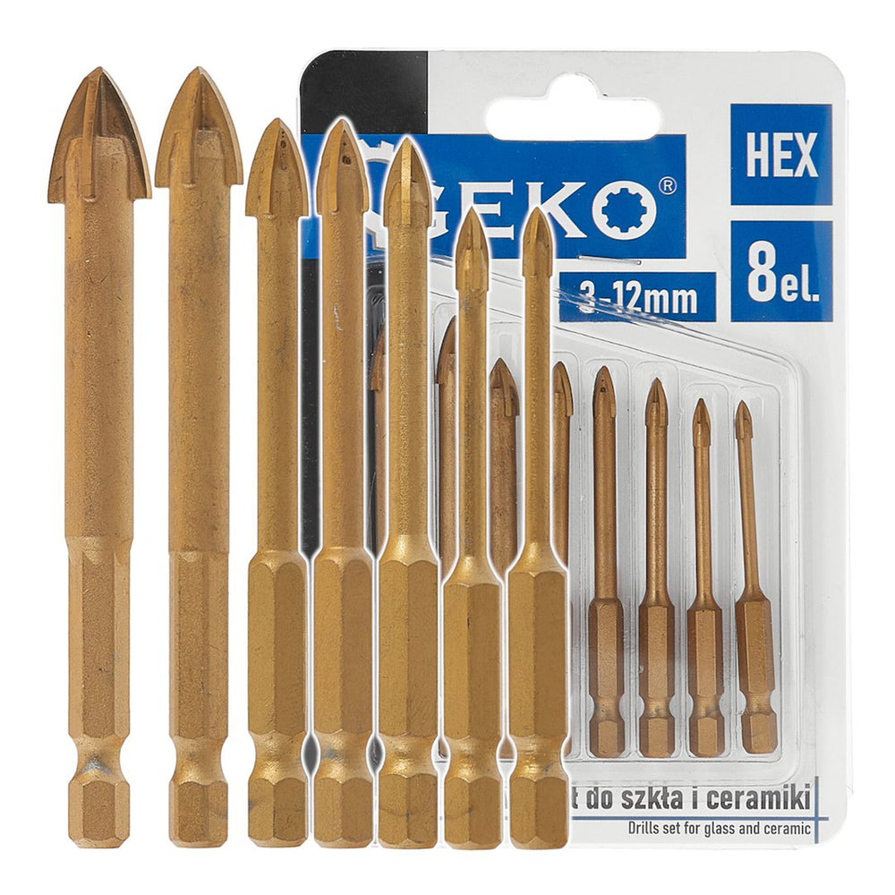 Fúrószár készlet üveghez és kerámiához imbusz 3-12 mm GEKO 8 db