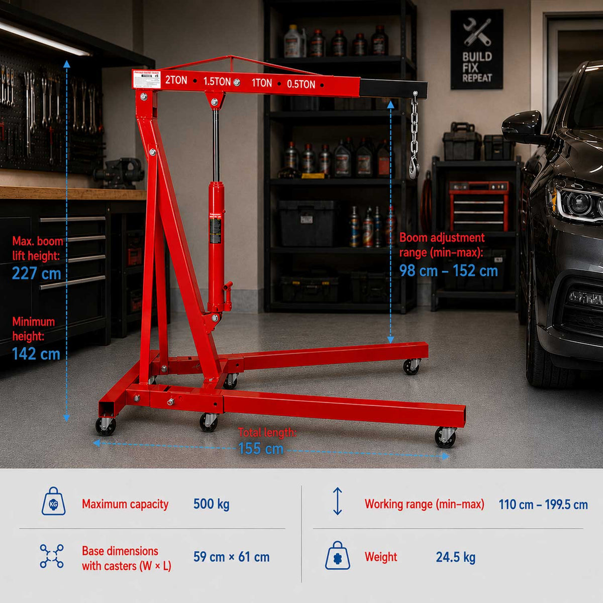 Hidraulikus összecsukható motorkiemelő zsiráf 2T GEBO TOOLS