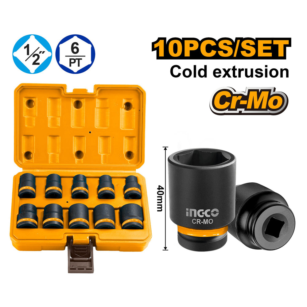 Gépi dugókulcs készlet 1/2″ 10–24 mm 10 db INGCO