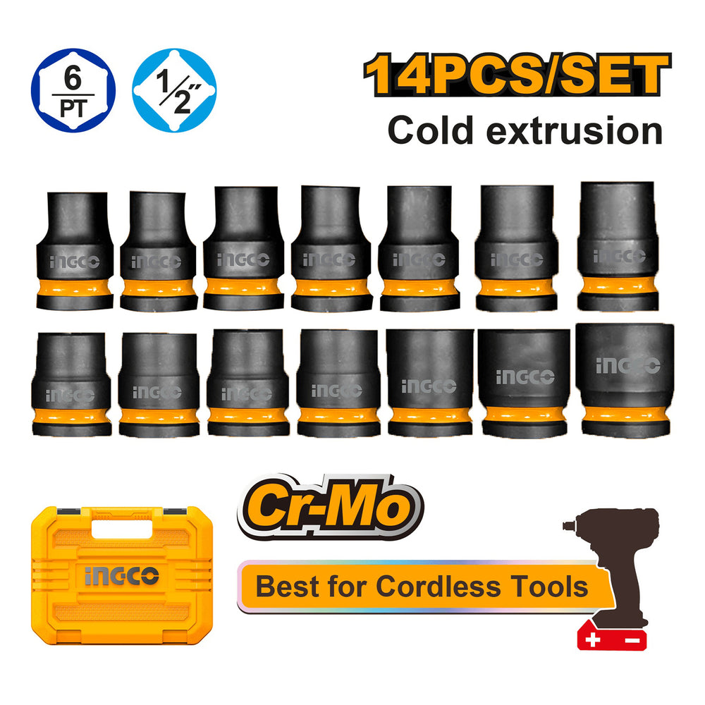 Gépi dugókulcs készlet 1/2″ 10–27 mm 14 db INGCO
