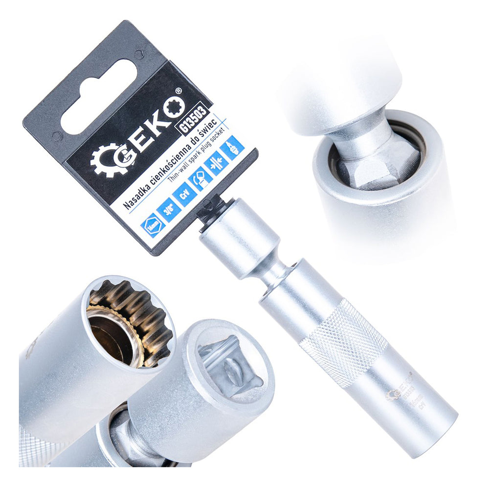 Gyertya dugókulcs csuklós 3/8″ CRV 16 mm GEKO