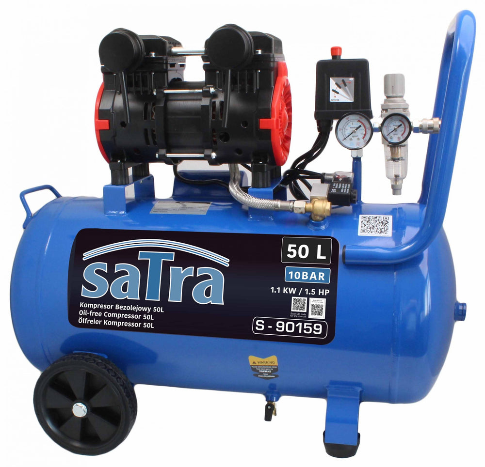 Halk kompresszor olajmentes 50l 1100W 10 bar 1.1 KW/1.5 cp SATRA