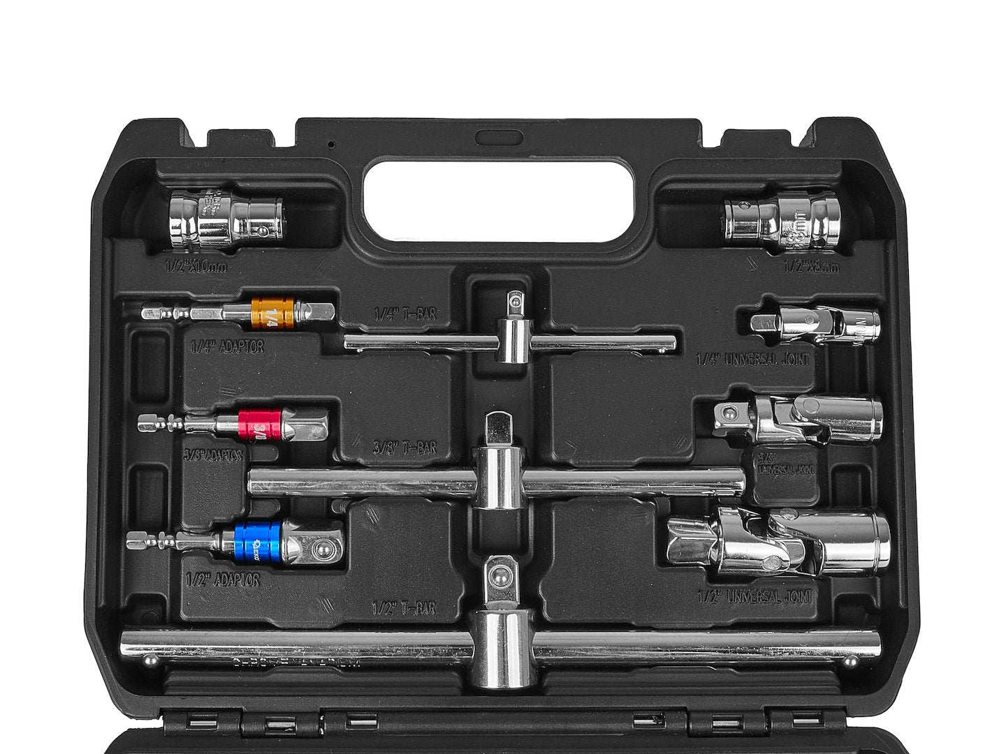Hosszabbító adapter és t-markolat készlet 1/4″ 3/8″ 1/2″ CRV 25 db GEKO