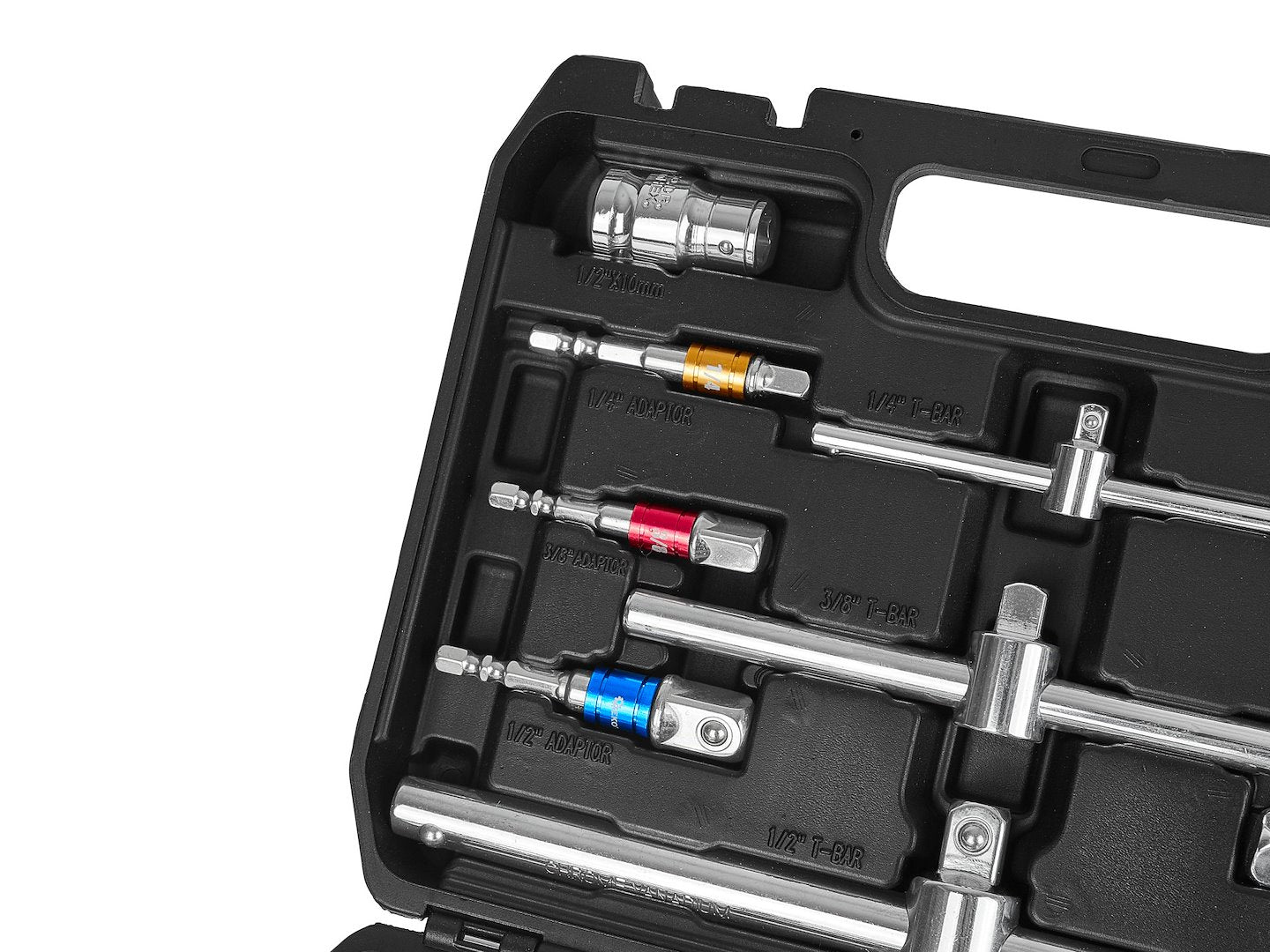Hosszabbító adapter és t-markolat készlet 1/4″ 3/8″ 1/2″ CRV 25 db GEKO