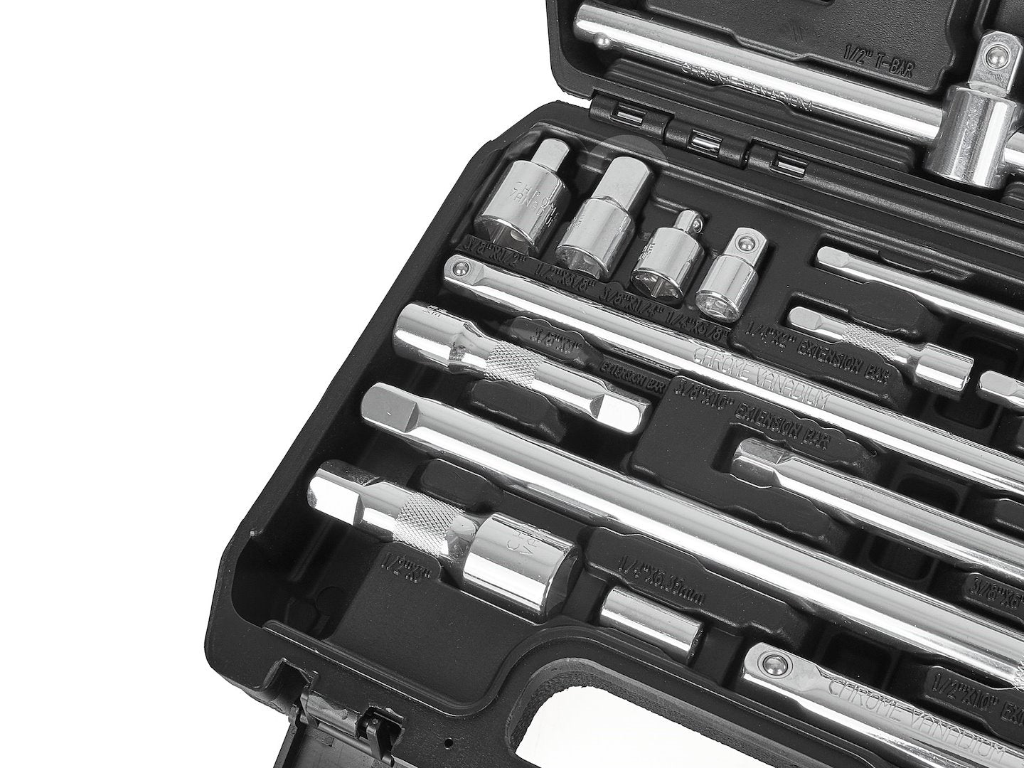 Hosszabbító adapter és t-markolat készlet 1/4″ 3/8″ 1/2″ CRV 25 db GEKO