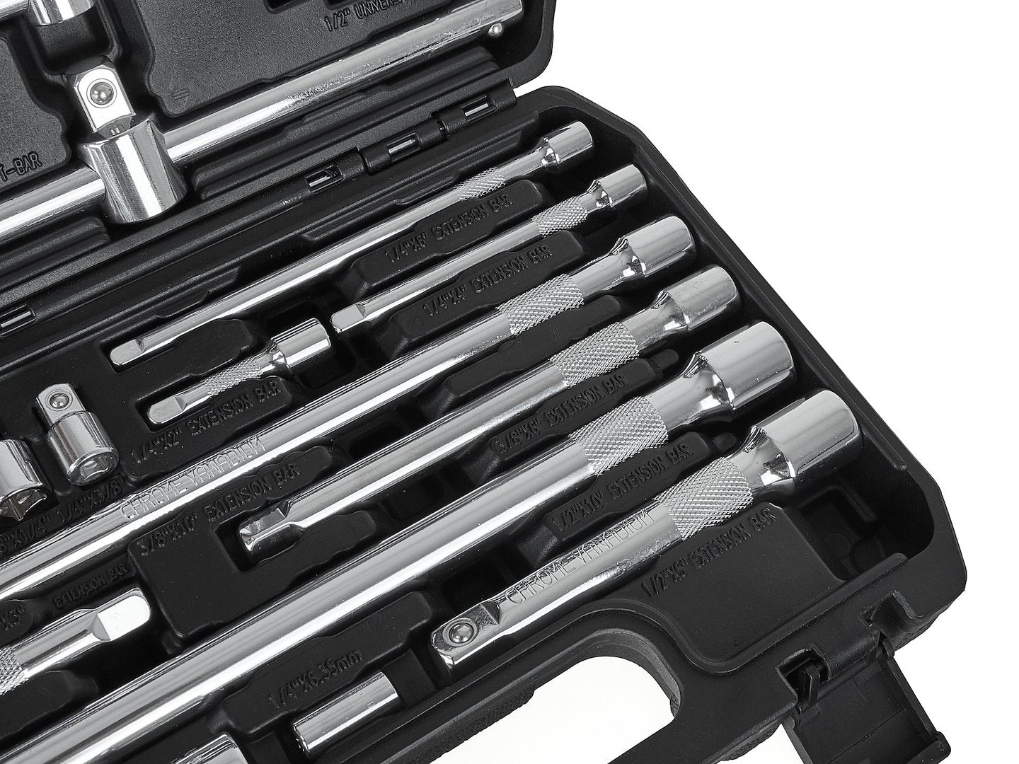 Hosszabbító adapter és t-markolat készlet 1/4″ 3/8″ 1/2″ CRV 25 db GEKO