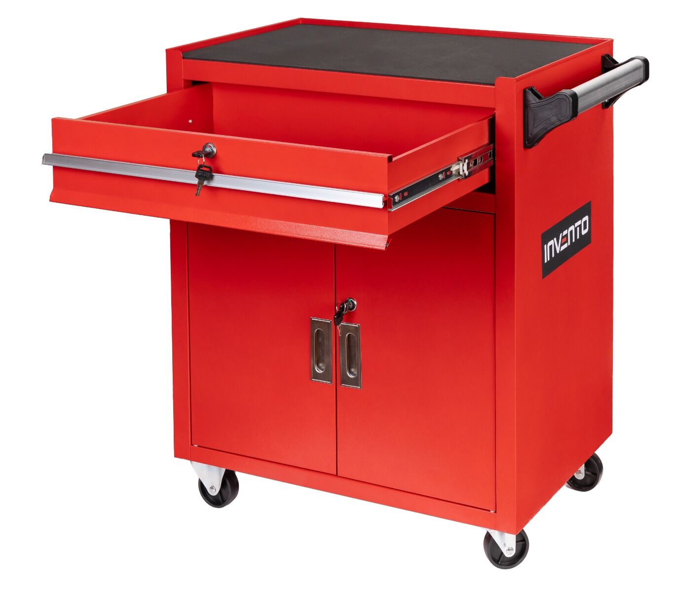 ÜRES SZERSZÁMOS KOCSI - SZERSZÁMOS SZEKRÉNY PIROS KEREKEKKEL ÉS FOGANTYÚVAL INVENTO PRÉMIUM 73 X 63 X 40 CM INVENTO