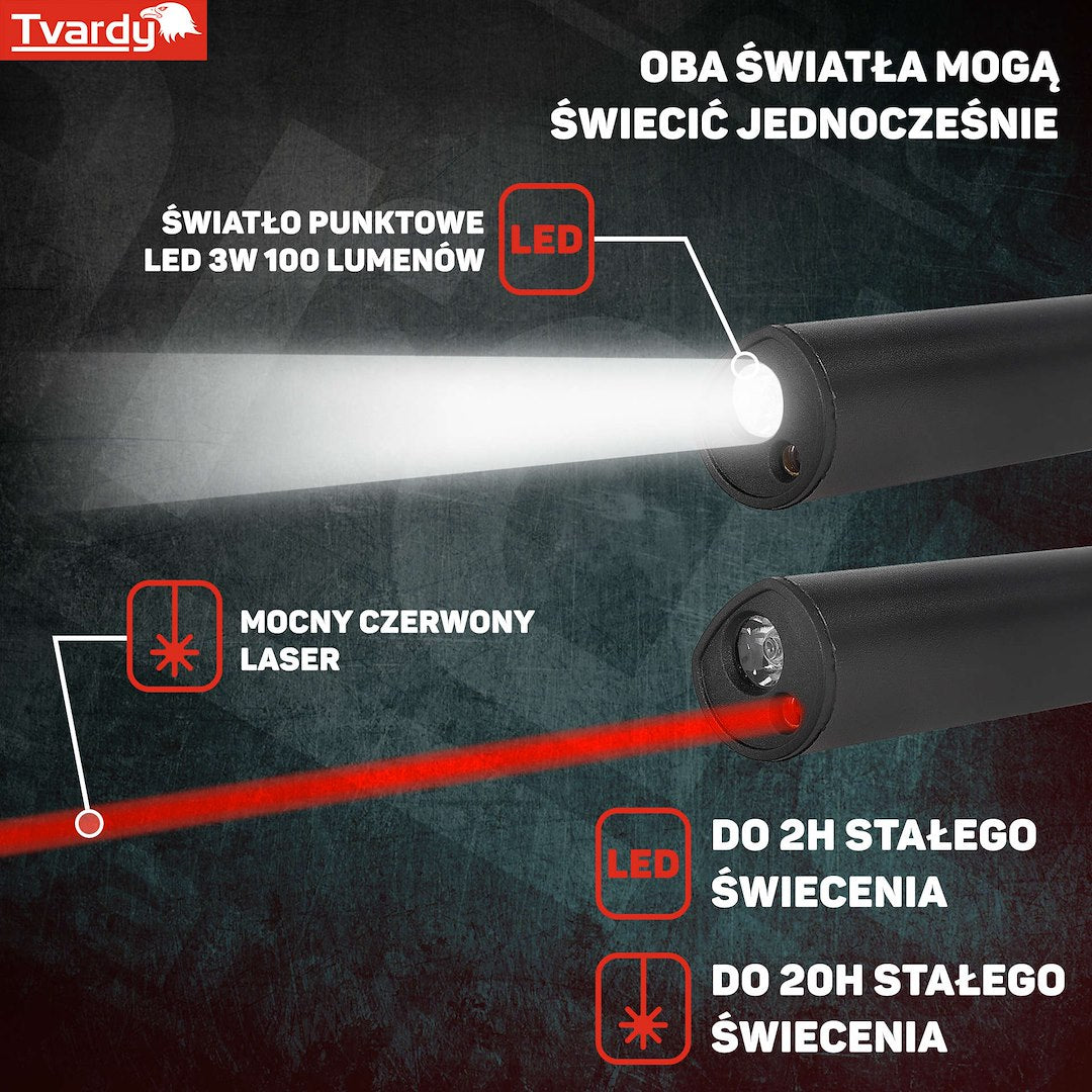 Újratölthető cob LED lámpa lézerrel, uv-fénnyel és mágnessel, 5 w, 800 mah, 400 lumen