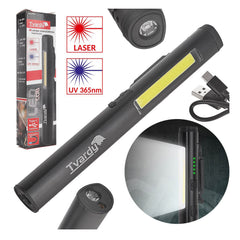 Újratölthető cob LED lámpa lézerrel, uv-fénnyel és mágnessel, 5 w, 800 mah, 400 lumen