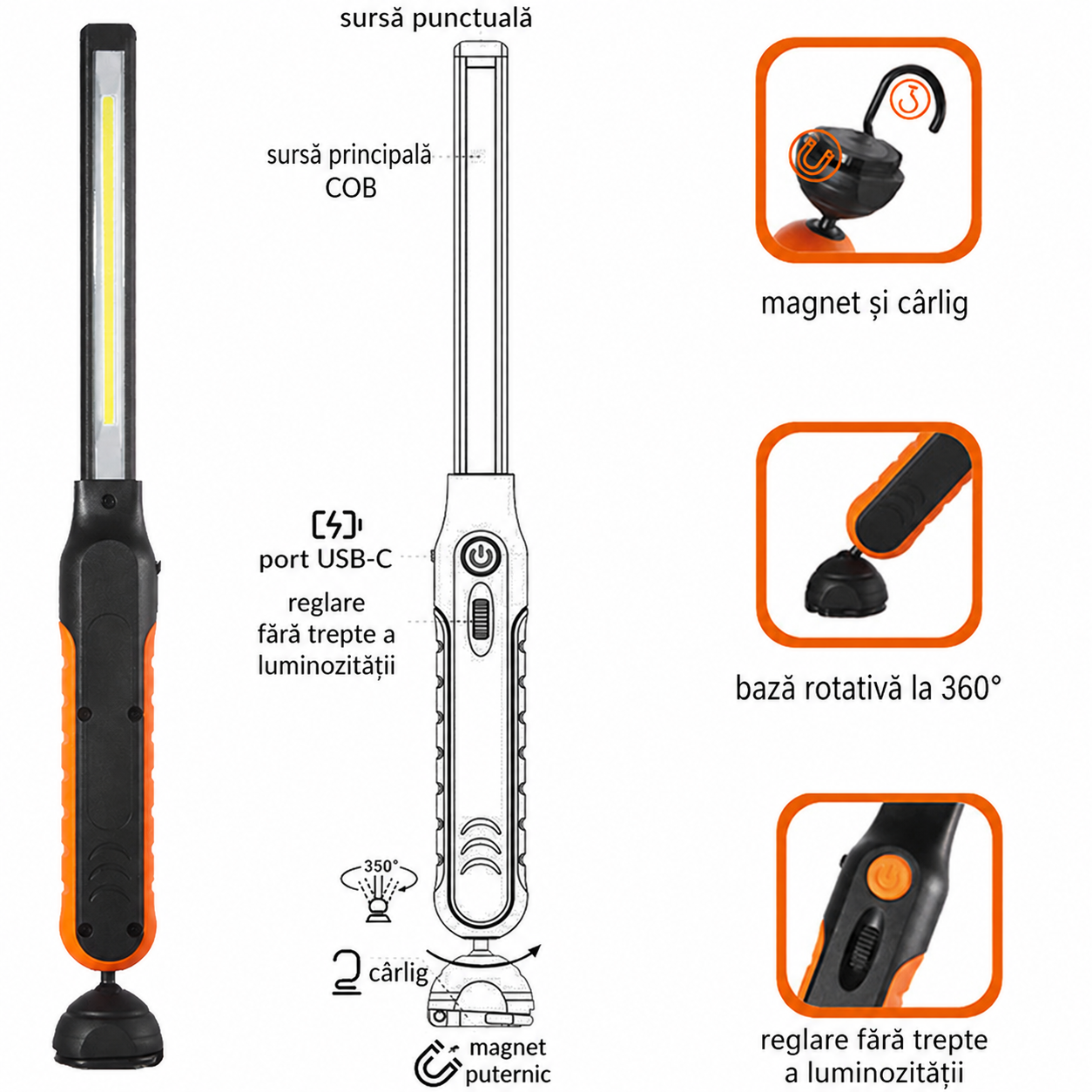 Újratölthető LED munkalámpa 1000 lm 2000 mah VERKE