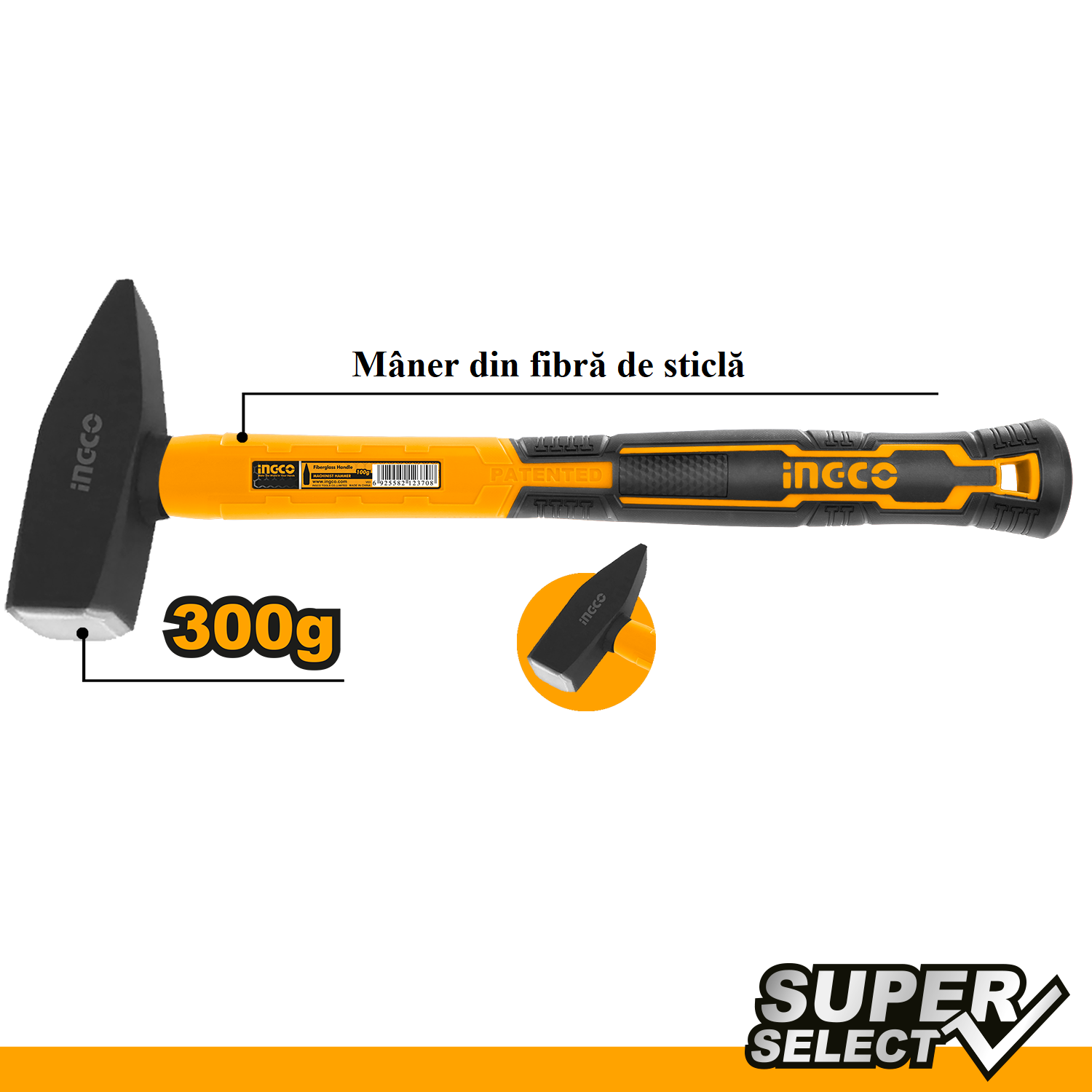 Kalapács üvegszál nyelvével 300g INGCO