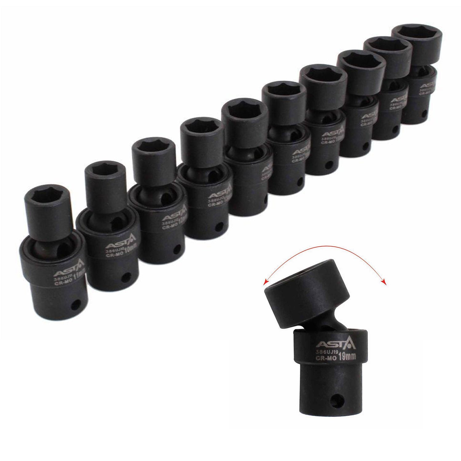 Kardán csuklós dugókulcs készlet 3/8 10-19 mm 10 db ASTA