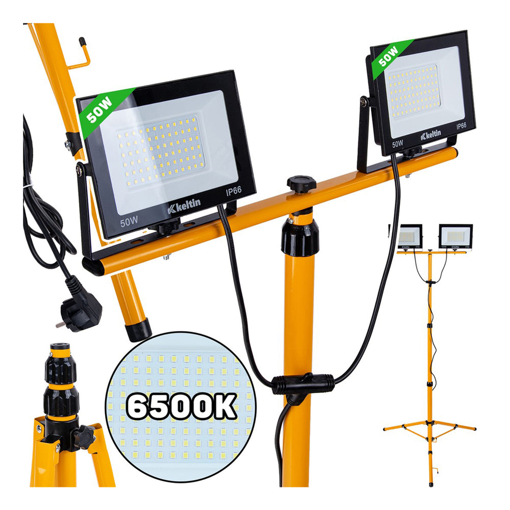 Led munkalámpa 2 x 50W 6500k állítható állvánnyal