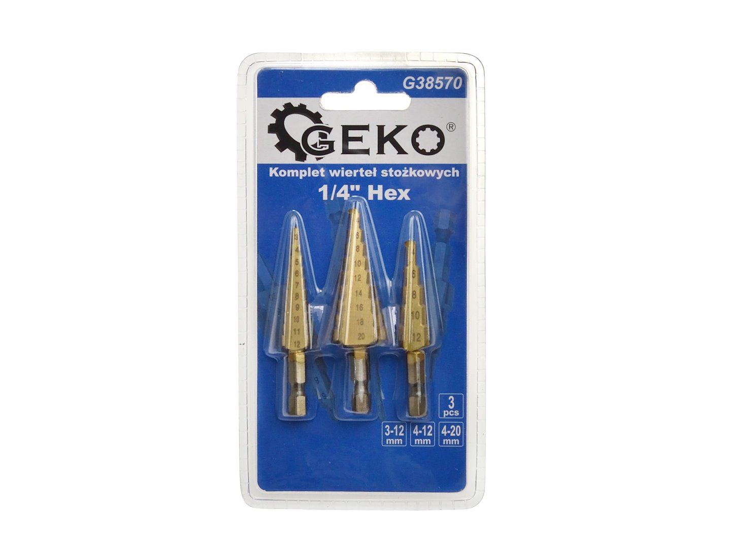 Lépcsős lyukfúró készlet HSS TIN hex 1/4" 3 db GEKO