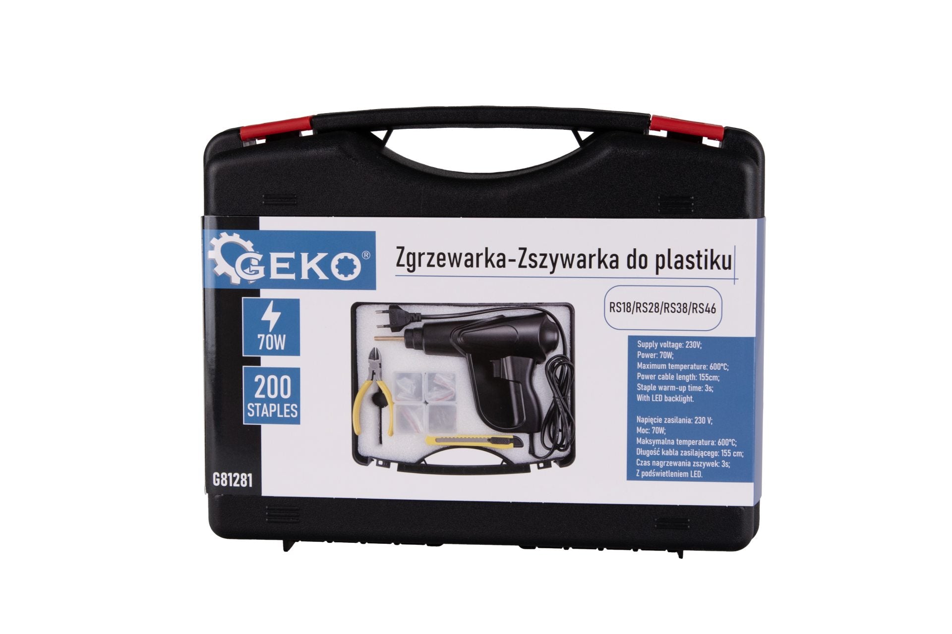 Múanyag hegesztő - ragasztó piszotly készlet 70W 200 tűzővel