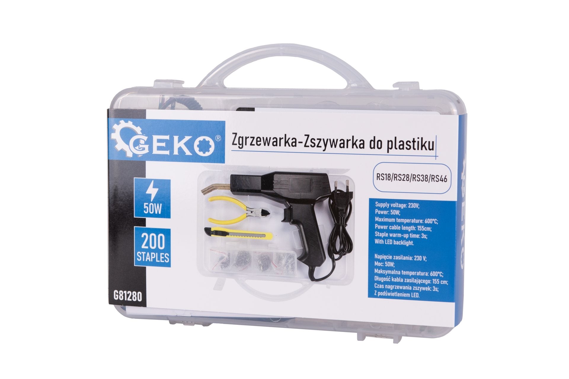 Műanyag hegesztő - ragasztó pisztoly készlet 50W cu 200 tűzővel