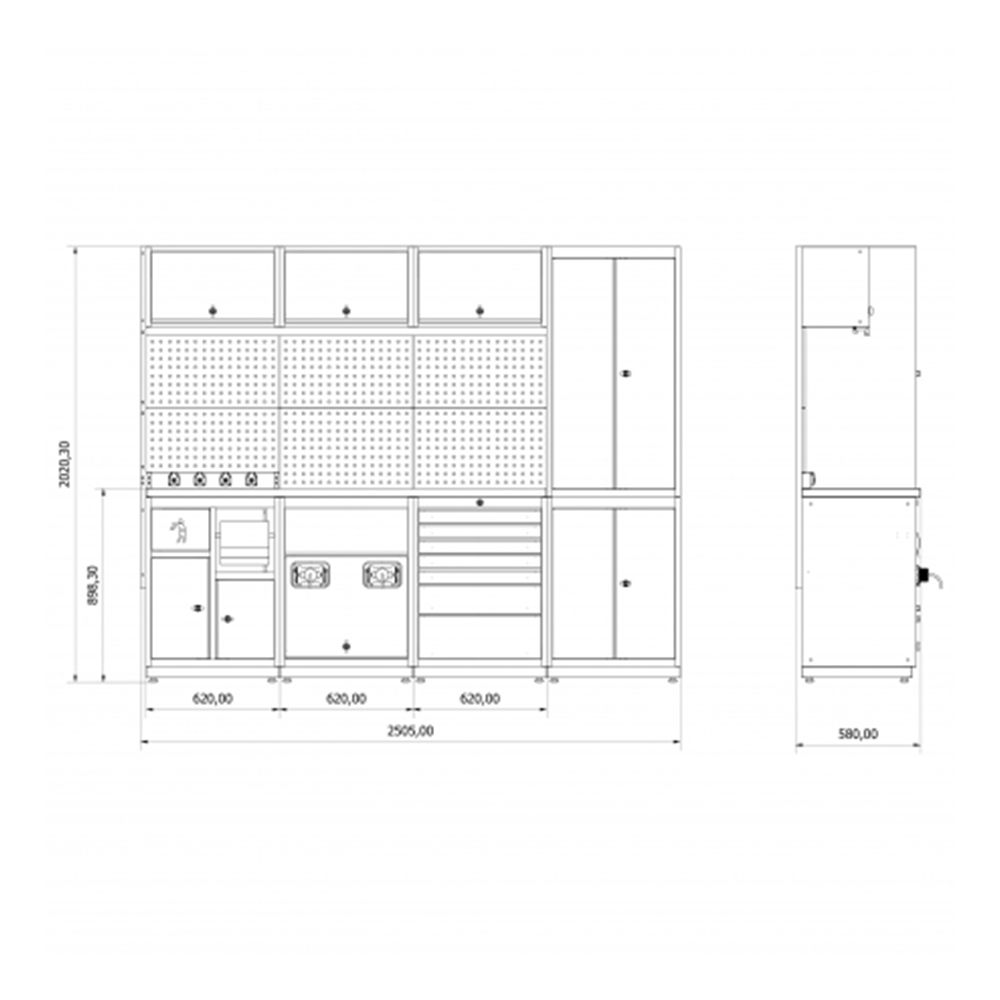 Műhelyszekrény készlet munkapaddal 2.48m d model