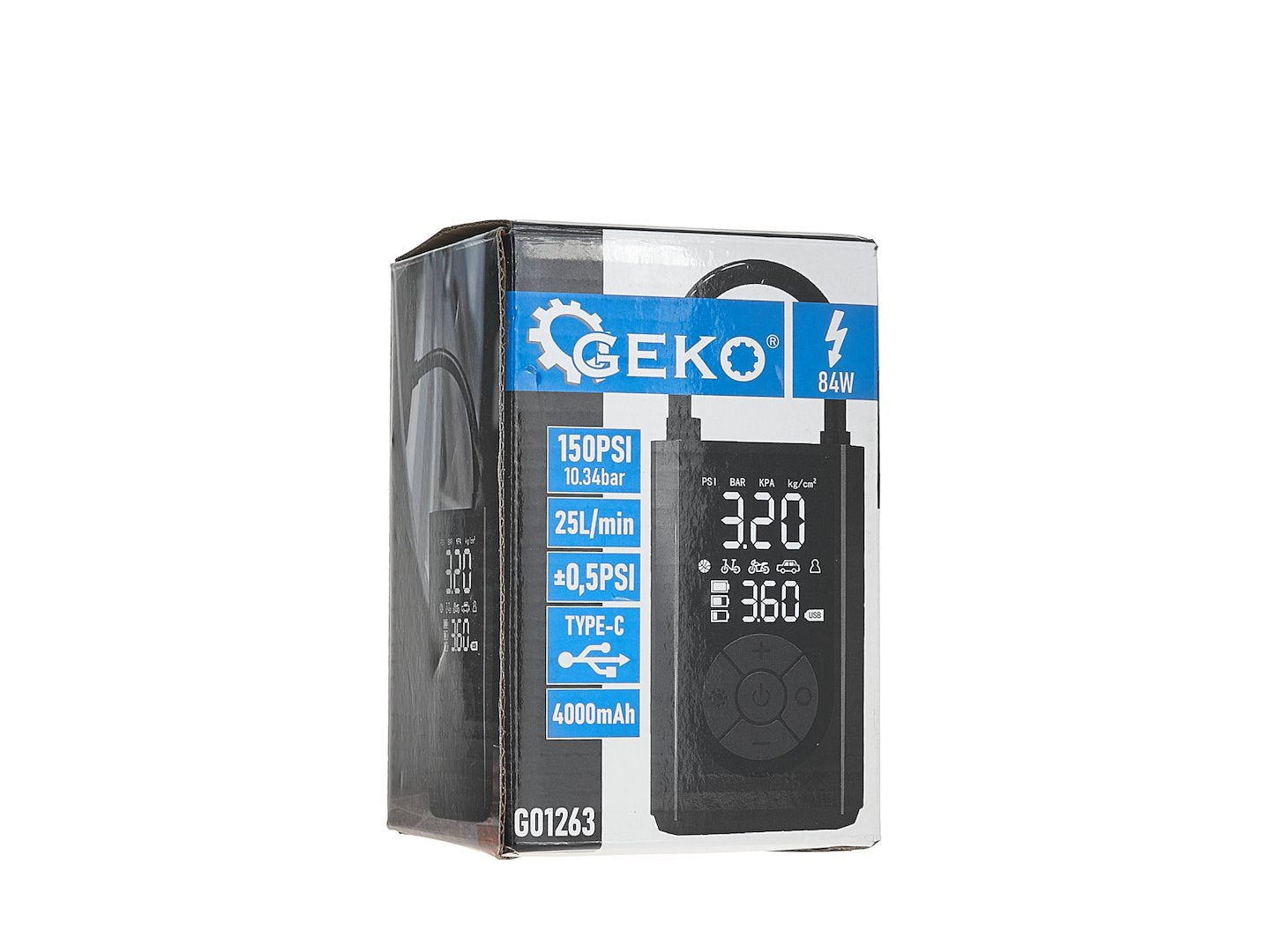 Mini hordozható kompresszor 4000mah 84w akkumulátorral és tartozékokkal GEKO