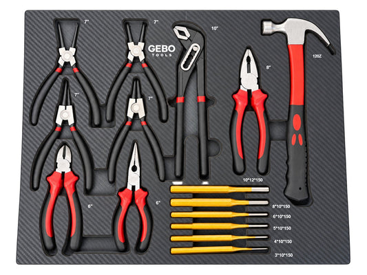 Szerszámos szekrény – szerszámos kocsi modul fogó és csapszegkiütő készlettel 16 db 54 x 39,5 x 3 cm GEBO TOOLS