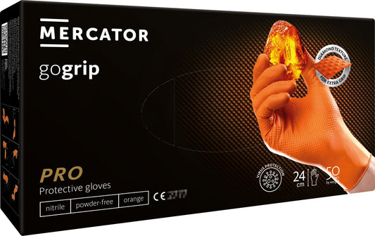 Nitril kesztű gumikesztyű MERCATOR gogrip mechanikusoknak l méret 50 db narancssárga