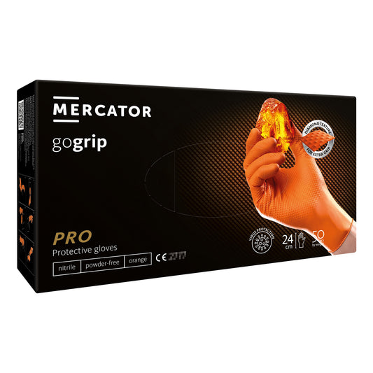 Nitril kesztyű premium MERCATOR gogrip pro 3D narancs s méret 50 db