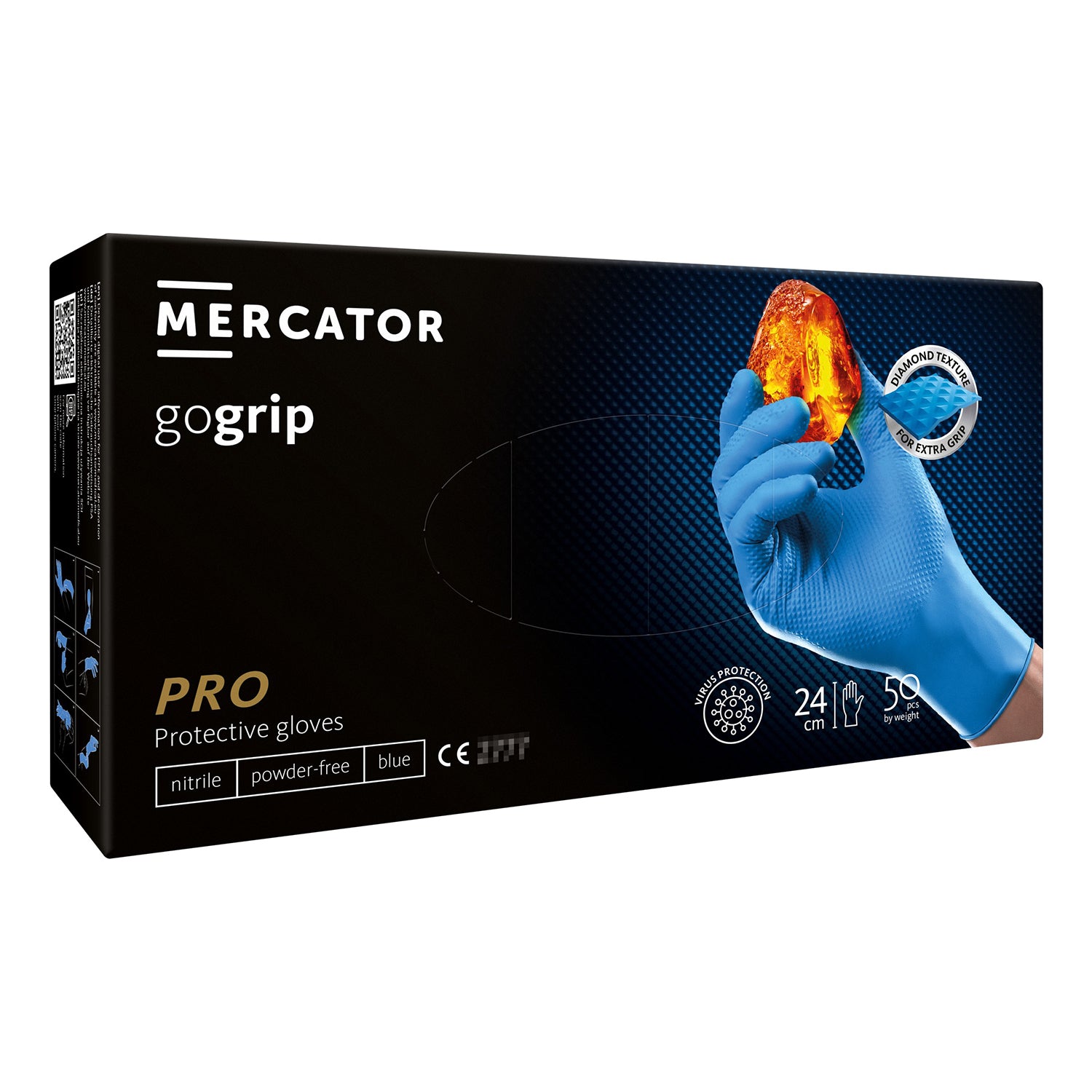 Nitril kesztyű premium MERCATOR gogrip pro kék 3D méret XL 50 db