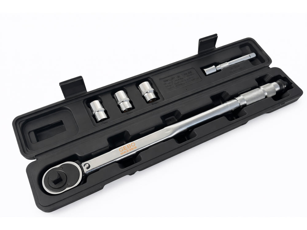 Nyomatékkulcs készlet 1/2" 5 db 28-210 NM, 1/2" dugókulcsok 17–19–21 mm, hosszabbító GEBO TOOLS