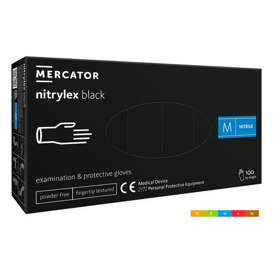 Orvosi nitril kesztyű por nélkül premium MERCATOR fekete m mérete 100 db