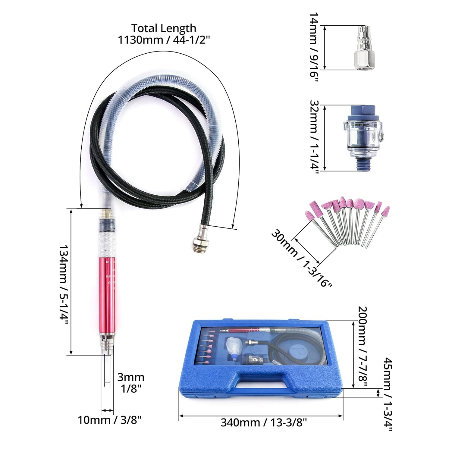 Pneumatikus mini ceruza csiszoló készlet, 17 db, 58.000 RPM, kompakt és könnyű szerszám csiszoláshoz, tisztításhoz, vágáshoz, polírozáshoz és hegesztéshez GEBO TOOLS