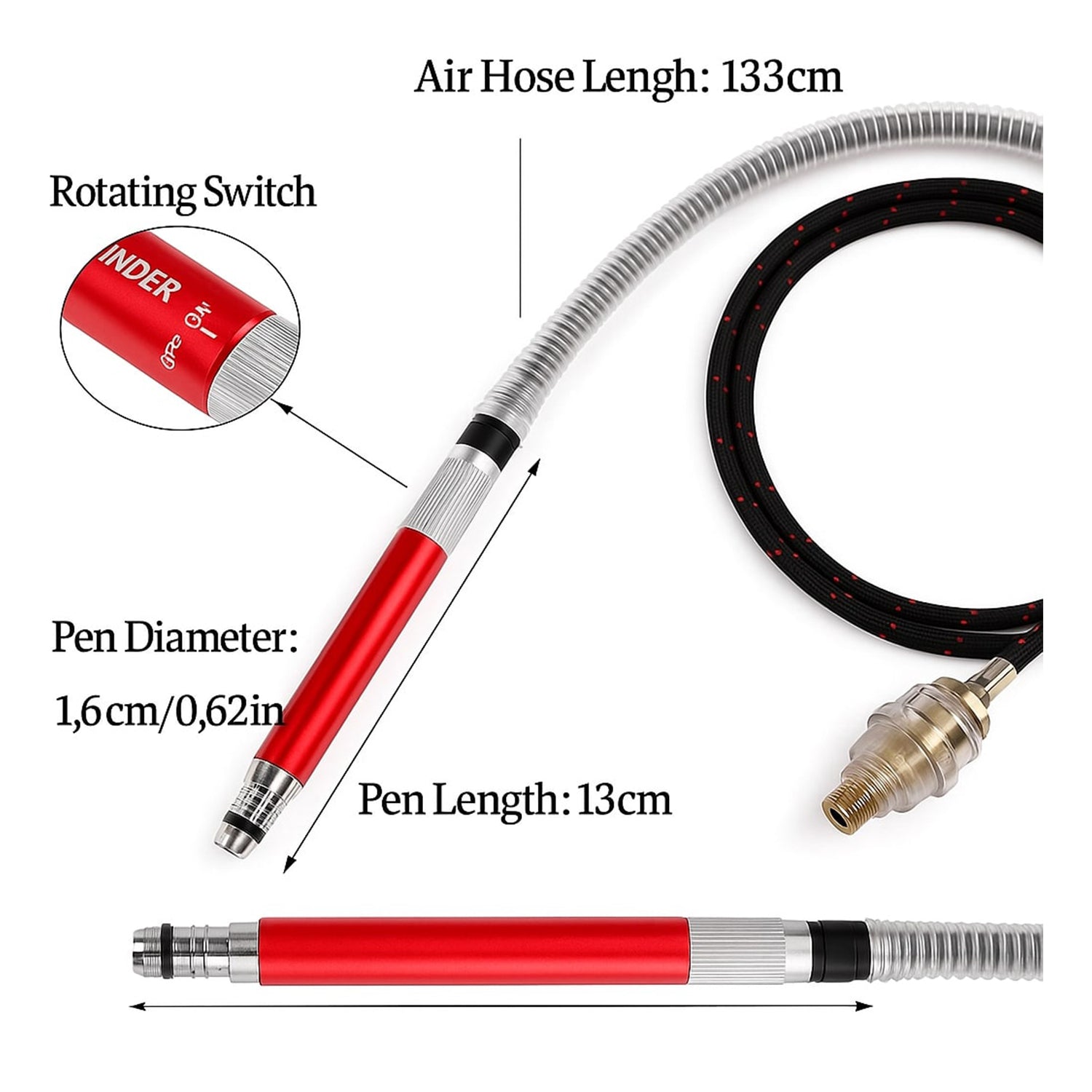 Pneumatikus mini ceruza csiszoló készlet, 17 db, 58.000 RPM, kompakt és könnyű szerszám csiszoláshoz, tisztításhoz, vágáshoz, polírozáshoz és hegesztéshez GEBO TOOLS