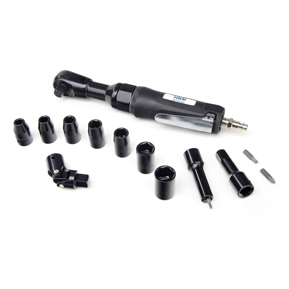 Pneumatikus racsni és dugókulcs készlet 1/2" 17 db HBM