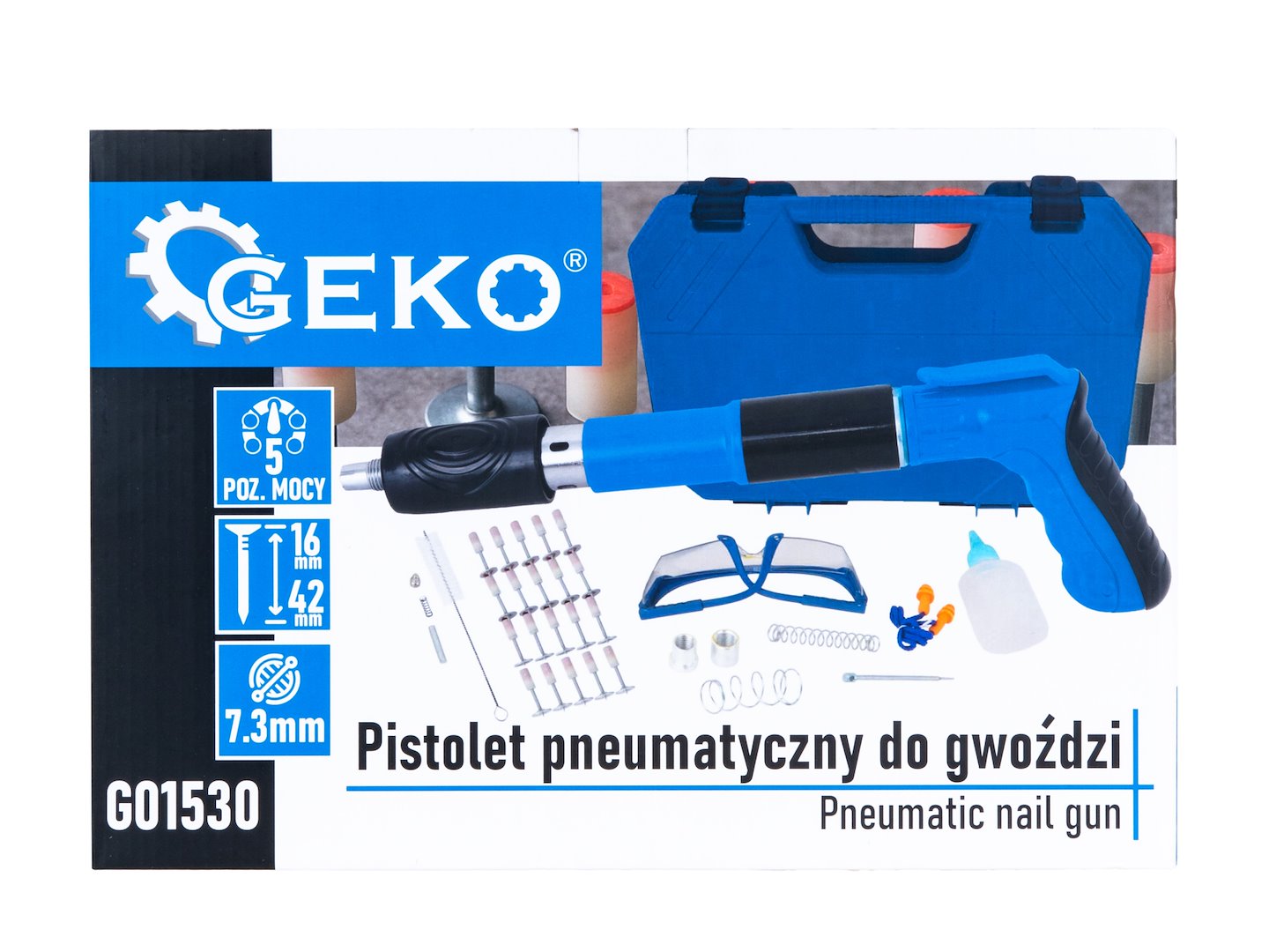 Pneumatikus szögbelövő pisztoly készlet tartozékokkal GEKO