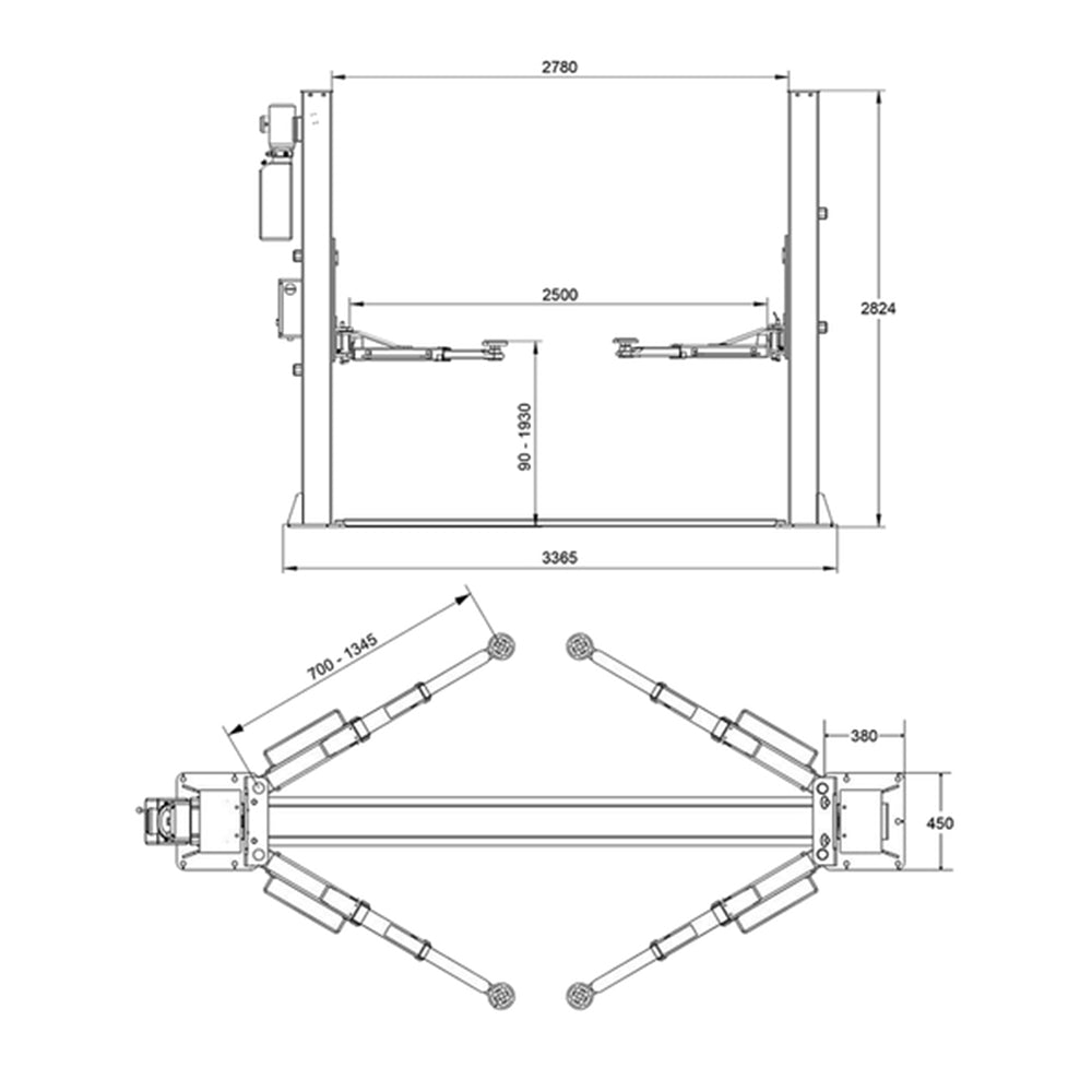 ELEKTROHIDRAULIKUS KÉTOSZLOPOS - CSÁPOS EMELŐ AUTOMATA ZÁRKIOLDÁSSAL 4 T 230 V L-240F REDATS