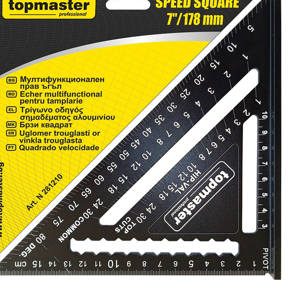 Professzionális derékszögű vonalzó 7" 178mm TOPMASTER