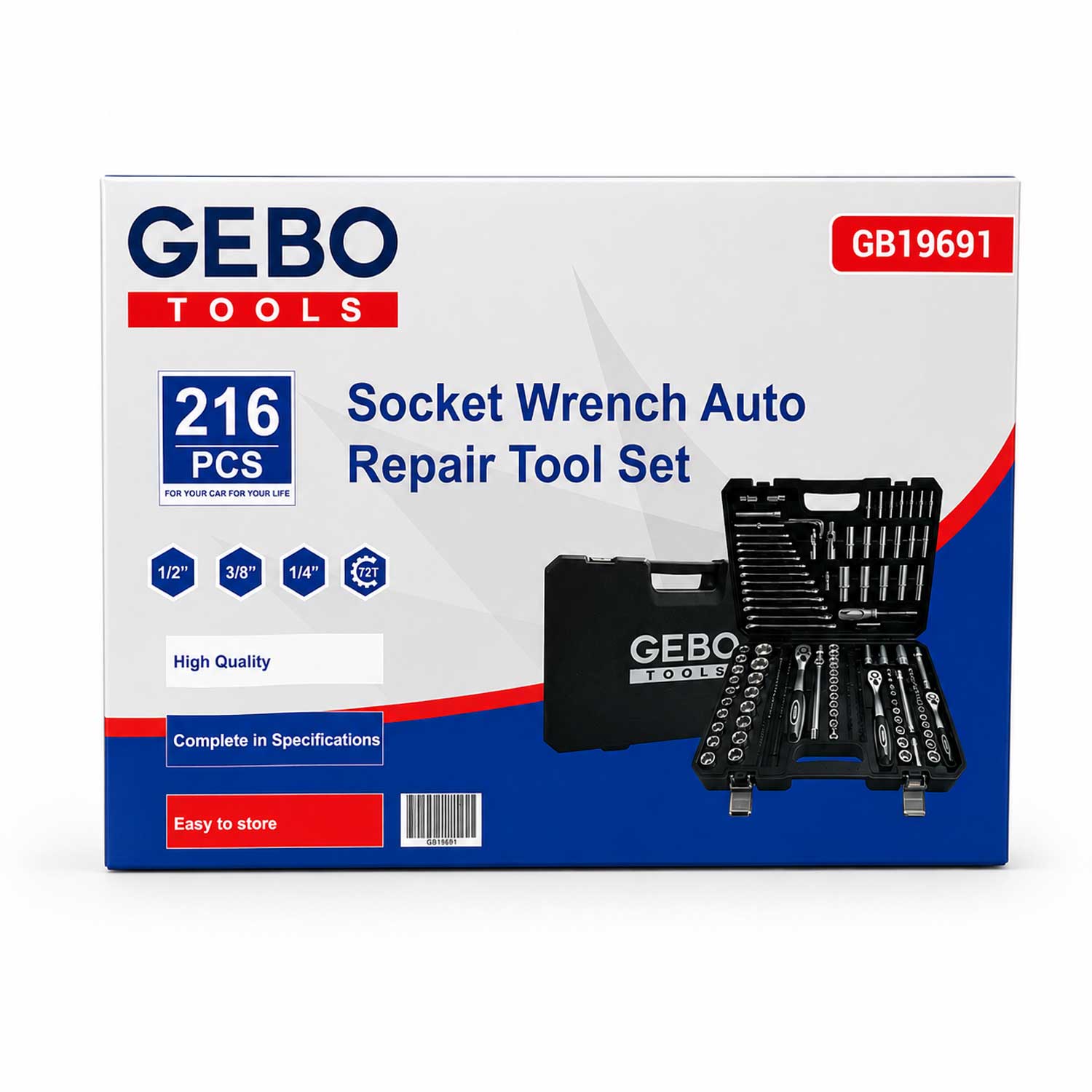 Professzionális szerszámos készlet 1/2 3/8 1/4 216 GEBO TOOLS