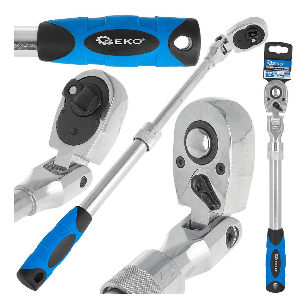 Racsnis hajtókar 1/2" teleszkópos nyéllel 370-510 mm és csuklós fejjel