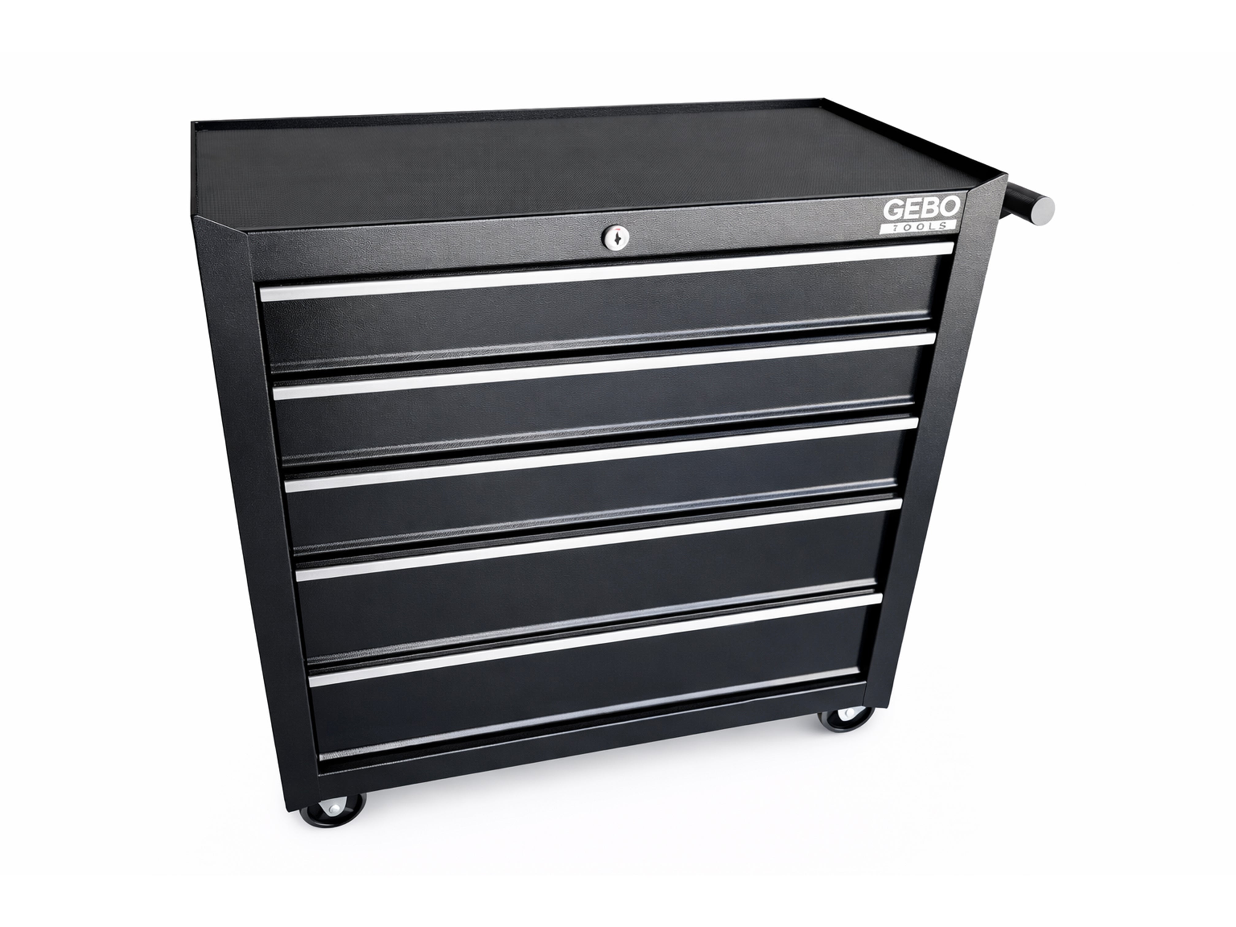 Üres fém szerszámos kocsi - szerszámos szekrény 5 fiókos, fekete, kerekekkel 78 x 62 x 33 cm GEBO TOOLS
